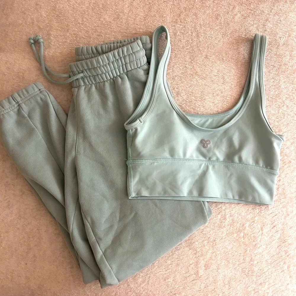 Aritzia Light Sage Track Pants & Bra Set - Picture 2 of 4